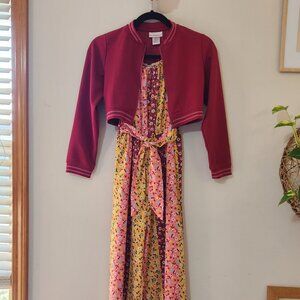 Sweet Heart Rose Girls 12 Pink & Yellow Floral Jumpsuit & Maroon Jacket Set